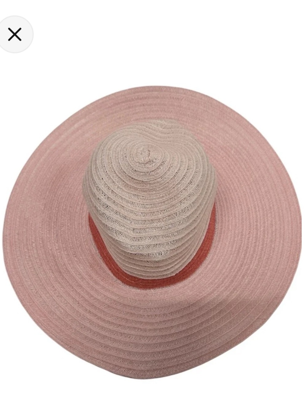 Eugenia Kim Pink & Cream Wide Brim Straw Hat with Rose Band